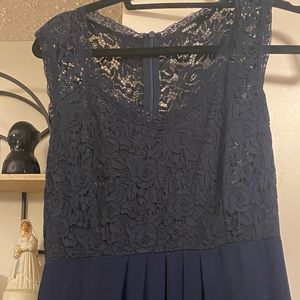 Short sleeve lace navy blue long gown